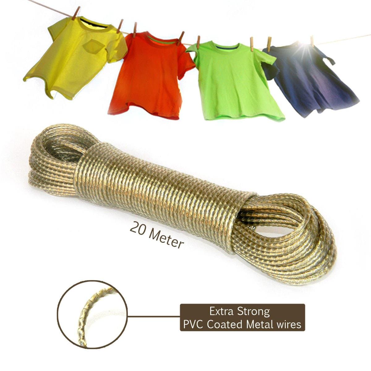 Metal Clothes Line, 20m Washing Line Rope, Steel Core Laundry Clothes Lines, Thick Strong Plastic PVC Cover Garden Indoor Outdoor Travel, Wall Mounted Laundry Drying String Metal Clothes Line, 20m Washing Line Rope, Steel Core Laundry Clothes Lines, Thick Strong Plastic PVC Cover Garden Indoor Outdoor Travel, Wall Mounted Laundry Drying String
